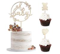 BURGEON Oh Baby Cake Topper en bois, Baby Shower Décorations de Gâteaux, pour Fête Prénatale, Gender Reveal Décoration de fête, Fête d'anniversaire