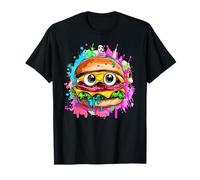 Burger avec de grands yeux et des éclaboussures colorées T-Shirt