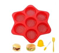 Burger Brötchen Moule pour 12 burgers Buns, mini burgers pour petits pains, muffins, gâteaux au chocolat, petits pains, moule à tarte en silicone (7 compartiments, rouge)