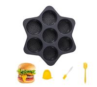Burger Brötchen Moule pour 12 burgers Buns, mini burgers pour petits pains, muffins, gâteaux au chocolat, petits pains, moule à tarte en silicone (7 compartiments, gris)