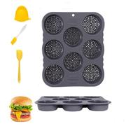 Burger Brötchen Moule pour 12 burgers Buns, mini burgers pour petits pains, muffins, gâteaux au chocolat, petits pains, moule à tarte en silicone (8 compartiments, gris)