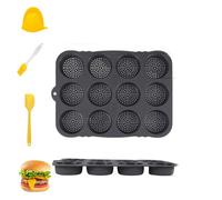 Burger Brötchen Moule pour 12 burgers Buns, mini burgers pour petits pains, muffins, gâteaux au chocolat, petits pains, moule à tarte en silicone (12 compartiments, gris)