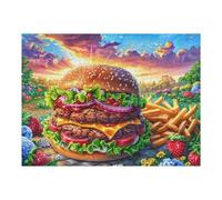 Burger de bœuf Signature 500 Pieces Casse-tête Adulte en Carton sans Déformation Produits, Prairie et firmament Très Difficile Haute Difficulté Anti-Stress Décoration Murale Cadeau Noël Pas Cher 500