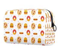 Burger Donut Hot Dog Pizza Flat Food Pattern Cosmetic Bag for Women Travel Toiletries Bags Large Makeup Handy Pouch Organizer Bag With Zipper, multicolore, 18.5x7.5x13cm/7.3x3x5.1in, Trousse de