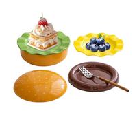 Burger Plates - Ceramic Stackable Microwave Safe Dinnerware for Serving | Realistic Hand Painted Hamburger Shape, Porcelain Salad Dish, Food Trays for Home, Kitchen and Restaurant