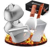 Burger Smasher Lot de 5 accessoires pour hamburger avec cloche à hamburger, presse à hamburger Smasher, spatule et spatule | Kit d'accessoires pour plancha juteux | Set de hamburger Smash en acier