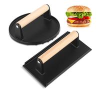 Burger Smasher Set de presse à hamburger ronde et rectangulaire en fonte, presse à hamburger, presse à hamburger avec poignée résistante à la chaleur, presse à hamburger Squeeze Grease, presse