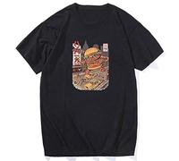 Burger Zilla Monster AestheticJapan Style Cartoon Funny Grunge Mens T-Shirt Unisex Black Top Tee L