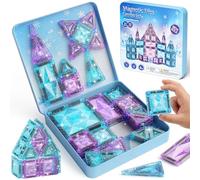 burgkidz Blocs Magnétiques Fille Voyage Jouet: 42 Pièces Reine des Glaces Constructions Magnetic Tuiles avec Boîte Métal - 60 Min de Calme 30s Rangement - Voiture Avion Cadeau Âge 3 4 5 6 7 8