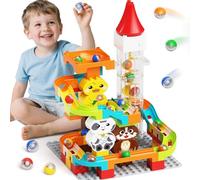 burgkidz Circuits à Billes avec Ascenseur Motorisé, 4 en 1 Labyrinthe à Billes d'animaux Jeux de Construction pour Enfants, Jouets Éducatifs Cadeaux pour Garçons et Filles de 3 à 7 Ans, 92 pièces