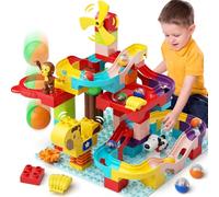 burgkidz Circuits de Billes avec Figurines d'animaux et Billes Tirer, 88 pièces Piste de Course de Billes, Jouets de Construction Enfants, Cadeau éducatif pour garçons et Filles de Plus de 3 Ans