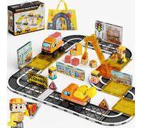burgkidz Jeu de Construction Magnétique Route: 47pcs pour Garçons 3 Ans | Ensemble Blocs Magnétique 3 Tailles Compatible, Construisez Scènes avec Grue Véhicules et Figurine, Cadeau STEM sans Écran