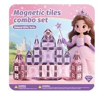 burgkidz Lot de 42 blocs de construction magnétiques à paillettes diamant avec boîte en métal - Jouet éducatif STEM - Cadeau de camping et de voyage pour garçons et filles