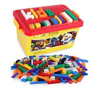 Burgkidz Lot de 520 Blocs de Construction - 500 Blocs de Base en 10 Couleurs - avec Roues, Fenêtres et Portes - Bloc de Matériaux en Vrac avec Boîte de Rangement Réutilisable