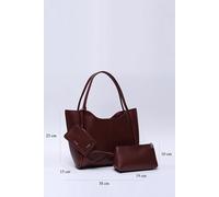 Burgundy SHK108 faux leather women hand and shoulder bag with wallet and makeup bag