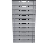 BURI 10 pièces caisse à viande E1 caisse de stockage 60x40x12,5 cm caisse de boucherie Eurobox d'Allemagne convient pour aliments, robuste, empilable, couleur:gris