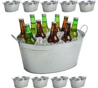 BURI 10x Bac à boissons avec anse 24 litres - Bac en zinc étanche Refroidisseur de boissons - Grand seau à champagne & champagne, seau à glace, seau à glace pour garden-party avec impression