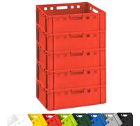 BURI 5 x boîtes pour bouchers, E2, 60 x 40 x 20 cm, pour aliments, robustes, empilables, universelles, fabriquées en Allemagne, couleur : rouge