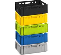 BURI 5x bac à viande E2 boîte de boucher 60x40x20 cm résistant aux aliments, robuste, empilable - Boîtes de stockage universelles colorées Eurobox d'Allemagne, assortiment de différentes couleurs