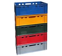 BURI 5x Caisses à viande E2 Caisses de boucher 60 x 40 x 20 cm - Qualité alimentaire, robustes, empilables - Caisses de stockage universelles Eurobox d'Allemagne, Multicolore