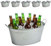 BURI 6x Bac à boissons avec anse 24 litres - Bac en zinc étanche Refroidisseur de boissons - Grand seau à champagne & champagne, seau à glace, seau à glace pour garden-party avec impression