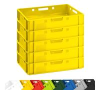 BURI Caisse de rangement E1 60 x 40 x 12,5 cm | Caisse à viande plate | Caisse empilable extrêmement polyvalente | Qualité alimentaire, robuste, empilable (jaune)