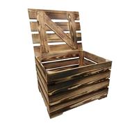 BURI Caisse décorative en bois naturel flammé - Caisse à fruits - Table d'appoint - Étagère à chaussures décorative - Dimensions : 50 x 41 x 34 cm - Variante : flammé - avec couvercle