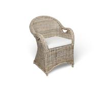 BURI Fauteuil en rotin tressé avec coussin d'assise, 84 x 63 x 66 cm, gris, fauteuil de salle à manger, salon, jardin d'hiver, fauteuil de salon