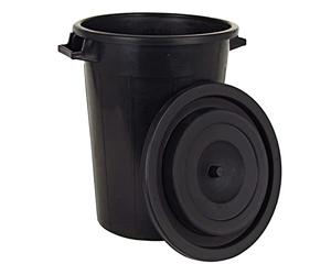 BURI Fût universel robuste et polyvalent de 100L en noir avec couvercle - Parfait comme tonne à eau, conteneur à déchets ou poubelle pour une utilisation domestique ou commerciale.