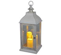 BURI Lanterne XXL vintage blanche avec 3 bougies LED effet vacillant - Lanterne bougeoir de 60 cm - Grande lanterne décorative avec vitres en verre et minuterie pour l'intérieur