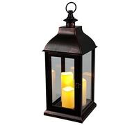 BURI Lanterne XXL Vintage Noire Avec 3 Bougies LED Effet Vacillant - Grande Décorative de 60 cm - Vitres en Verre et Minuterie pour l'Intérieur