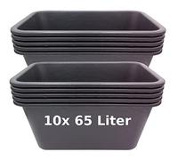 BURI Lot de 10 bacs à mortier rectangulaires de 65 l - Noir - Seau de chantier, bac à mortier - Bac à plantes fabriqué en Allemagne - Extrêmement robuste et résistant