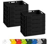 BURI Lot de 10 caisses à viande E1 multicolores 60 x 40 x 12,5 cm - Caisse à boucher Eurobox fabriquée en Allemagne - Qualité alimentaire, robuste, empilable - Boîtes de rangement plates (noir)