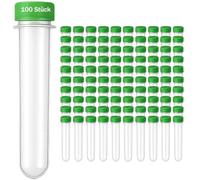 BURI Lot de 100 pépinières avec couvercle vert - 13,5 cm x Ø 2,3 cm - Tubes en plastique étanches et transparents - Bouchons à vis robustes pour l'extérieur et le bricolage