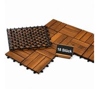 BURI Lot de 18 dalles en bois d'acacia - 30 x 30 cm - Résistant aux intempéries et aux UV - Pour balcon, terrasse, jardin, revêtement de sol en bois extérieur et intérieur - 12 lattes (18 pièces =