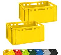 BURI Lot de 2 caisses de boucher 60 x 40 x 30 cm de haut - Caisse de rangement E3 extrêmement robuste - Boîte à viande empilable - Convient pour un usage alimentaire - Empilable (jaune)