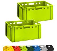 BURI Lot de 2 caisses de boucher 60 x 40 x 30 cm de haut - Caisse de rangement E3 extrêmement robuste - Boîte à viande empilable - Convient pour un usage alimentaire - Empilable (vert clair)