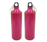BURI Lot de 2 gourdes en aluminium de 1 l avec mousqueton - Rose