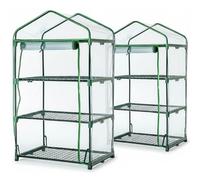 BURI Lot de 2 serres à 3 étages - 126 x 70 x 50 cm - Mini serre pour la culture et la germination des semences - Structure tubulaire en acier robuste, couvercle en PVC transparent, porte zippée
