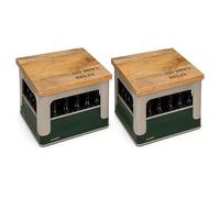 BURI Lot de 2 sièges de caisse à bière en bois de manguier - 41 x 30 cm - Coussin de siège pour caisse de boissons, tabouret de caisse à bière, siège en bois, rustique, résistant avec inscription
