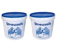 Buri Lot de 2 x 10 kg de sel de déneigement pour l'hiver dans un seau de 20 kg de sel de déneigement pour épandeur, sel, pelle, sel d'hiver, neige, glace