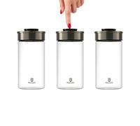 BURI Lot de 3 bocaux de conservation sous vide de 1950 ml | Bocaux de conservation en verre avec couvercle en acier inoxydable et mécanisme à clic sous vide | Hermétiques, anti-mites, empilables et