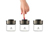 BURI Lot de 3 bocaux de conservation sous vide de 450 ml | Bocaux de conservation en verre avec couvercle en acier inoxydable et mécanisme à clic sous vide | Hermétiques, anti-mites, anti-fuite
