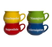 BURI Lot de 4 Tasses à Soupe en Céramique avec Anses, Décorées, 400 ml