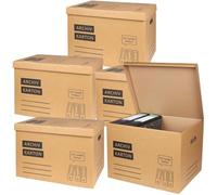 BURI Lot de 5 boîtes d'archives en carton avec couvercle à rabat et fond - Pour 5 grands classeurs A4 pour le rangement, l'organisation et le transport