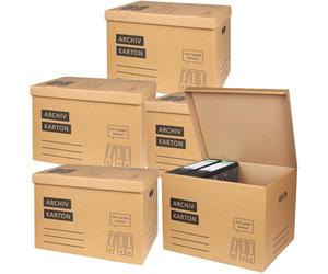 BURI Lot de 5 boîtes d'archives en carton avec couvercle à rabat et fond - Pour 5 grands classeurs A4 pour le rangement, l'organisation et le transport
