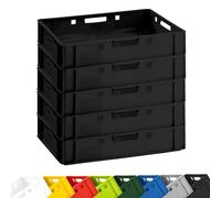 BURI Lot de 5 caisses à viande E1 60 x 40 x 12,5 cm | Caisse à viande plate | Caisse empilable extrêmement polyvalente | Qualité alimentaire, robuste, empilable (noir)