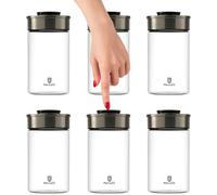 BURI Lot de 6 bocaux de conservation sous vide - 1300 ml - Avec couvercle en acier inoxydable et mécanisme à clic sous vide - Hermétiques, anti-mites, empilables et lavables au lave-vaisselle
