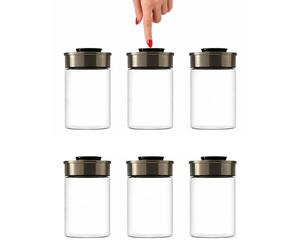 BURI Lot de 6 bocaux de conservation sous vide, 1300 ml, avec couvercle en acier inoxydable et mécanisme à clic sous vide, hermétiques, anti-mites, empilables, passent au lave-vaisselle, anti-fuite