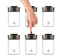 BURI Lot de 6 bocaux de conservation sous vide de 1000 ml | Bocaux de conservation en verre avec couvercle en acier inoxydable et mécanisme à clic sous vide | Hermétiques, anti-mites, empilables